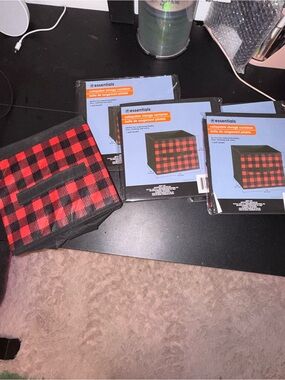 essentials Red & Black Plaid Collapsible Tablet Accessory Organizer
